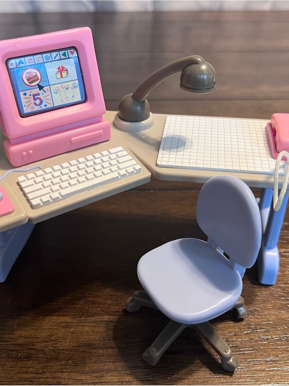 Vintage 1997 Fisher Price Loving Family Dream Dollhouse Home Office Desk Set